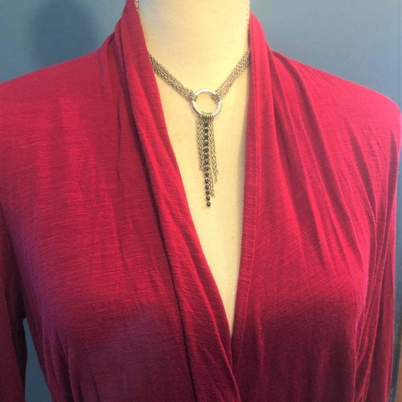 Dark Pink Sweater Cardigan ~ Ruffled ~ Layered ~ Long Sleeves ~ Size M - Picture 6 of 8